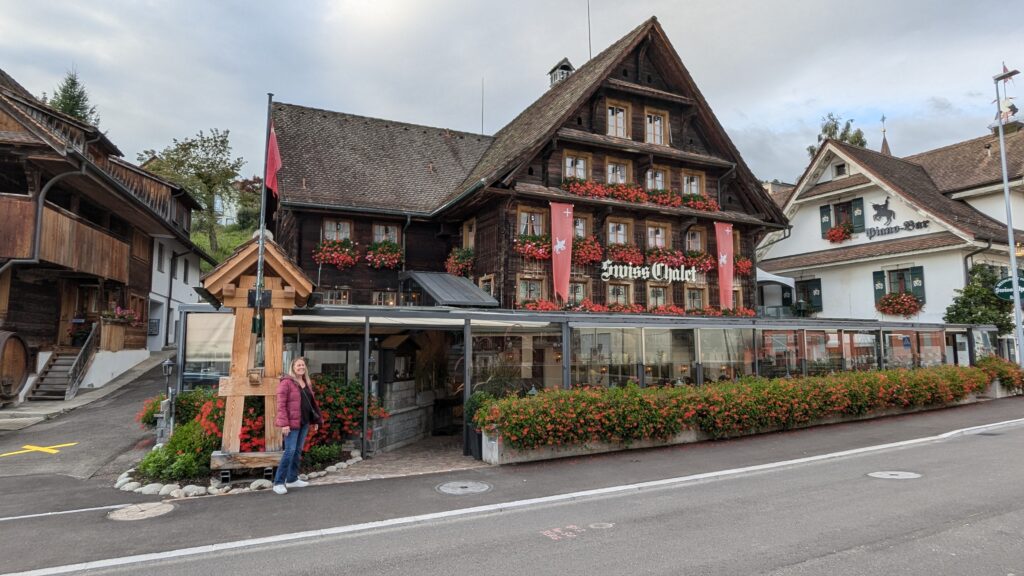 Switzerland Chalet on the clean city street.